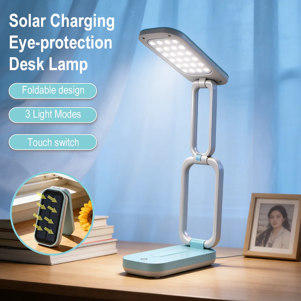 

Solar Powered Foldable Desk Lamp USB Charging Eye Protection Reading Light 3 Modes Portable Table Lamp Led Dimmable Night Light