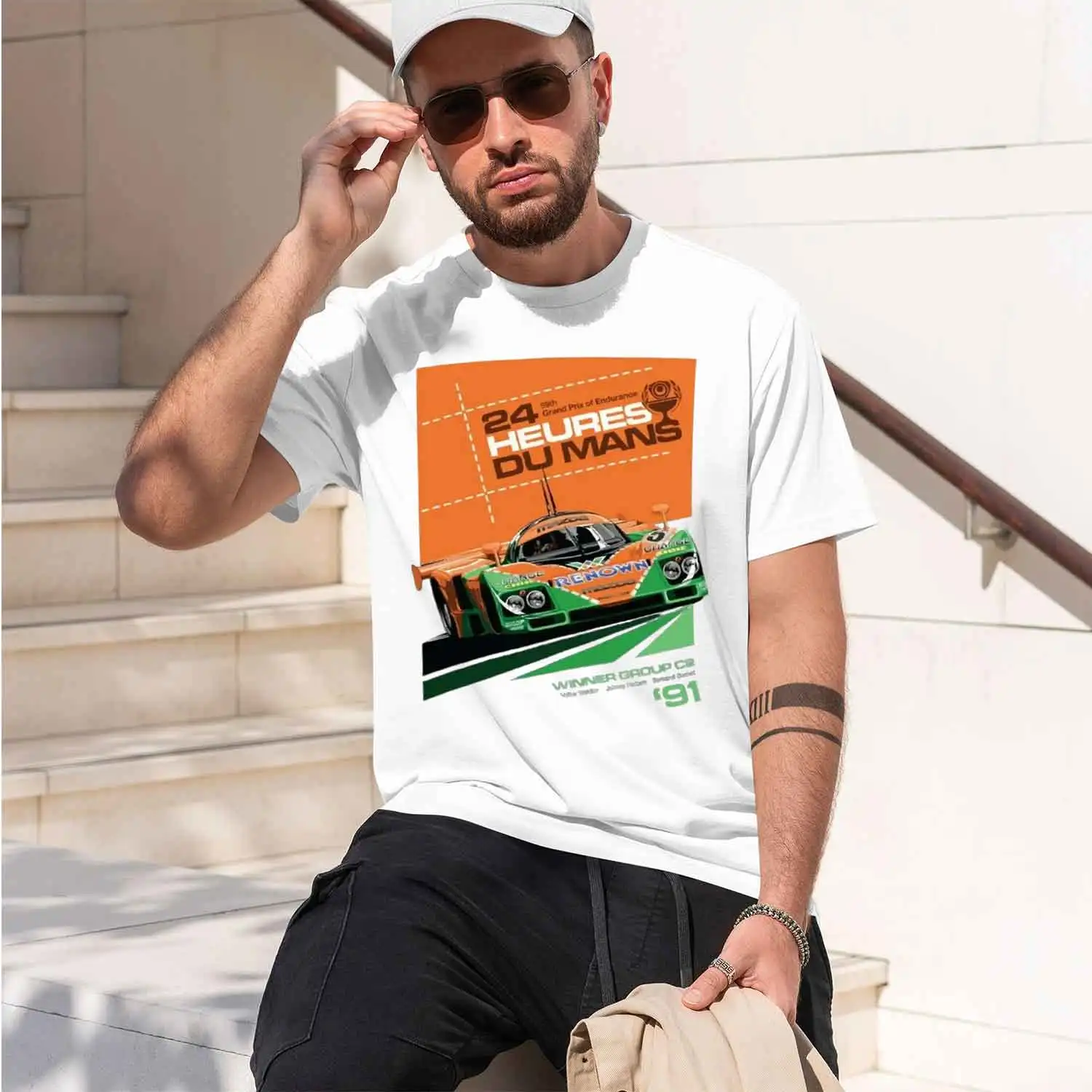 Retro Racing Design Men's T-Shirt 24 Heures Du Mans 1991 Winner Group C2 Car Graph Summer Casual Wear Gift For Racing Enthusiast