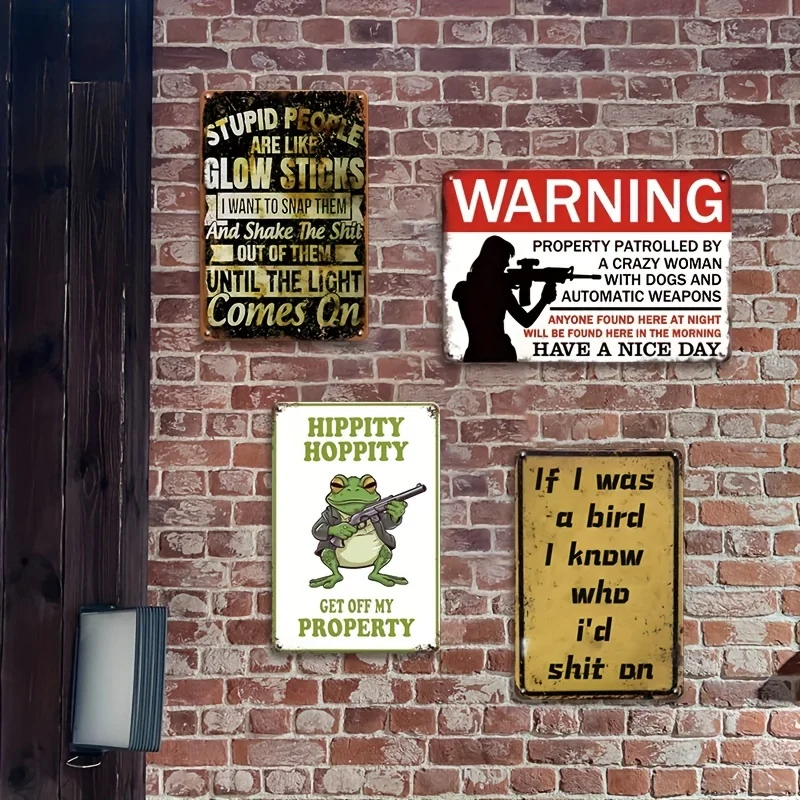 4pcs Warning Metal Iron Signs, No Trespassing Iron Plaque, Suitable For Man Cave Vintage Metal Plaque, Bar Garage Yard Patio