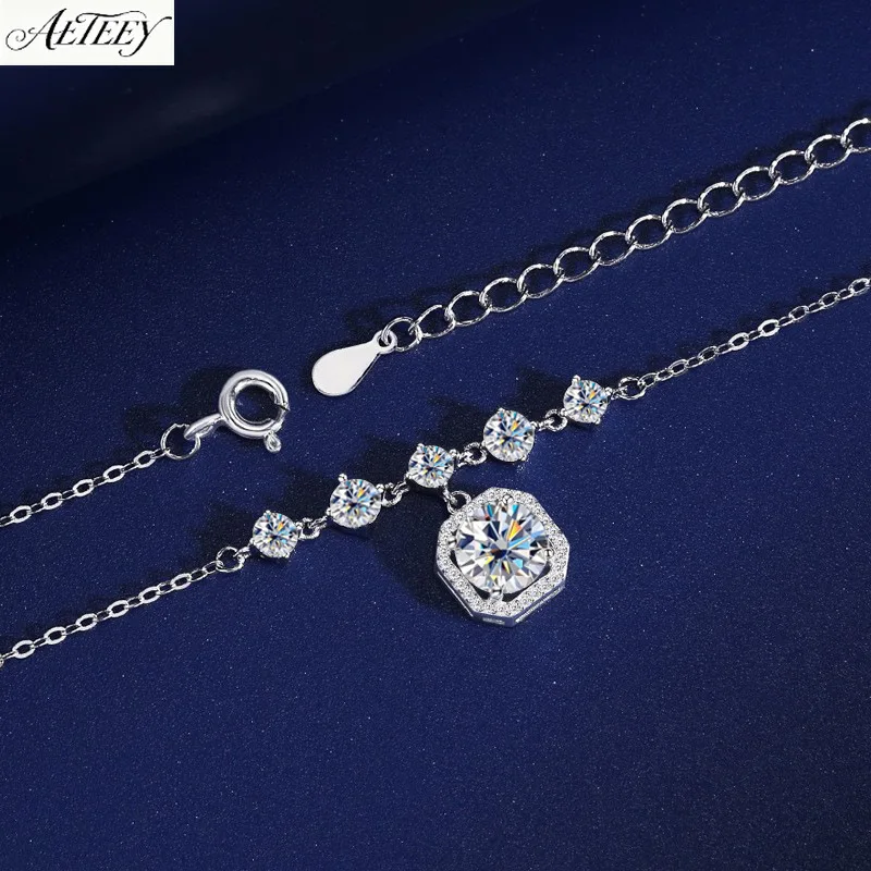 AETEEY S925 Silver Cube Sugar Moissanite Pendant Necklace Fashion Luxury All-match Women Clavicle Jewelry