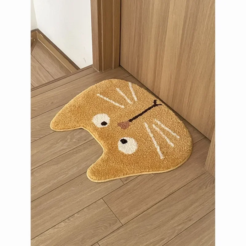 50x60cm Faux Cashmere Absorbent Non Slip Bath Mat Quick Dry Thin Summer Bedside Living Room Kitchen Toilet Rug Cute Yellow Cat