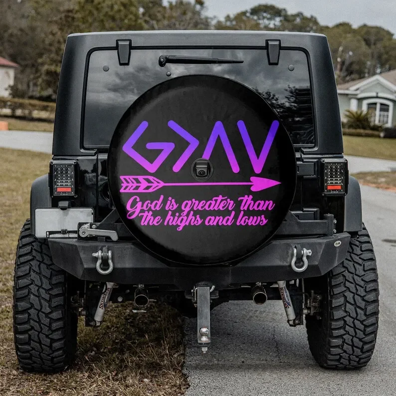 God Is Greater Than The Highs And Lows God Lovers Gift, Gift For  Lover, Spare Tire Cover For Car, Personalized Camper Tire