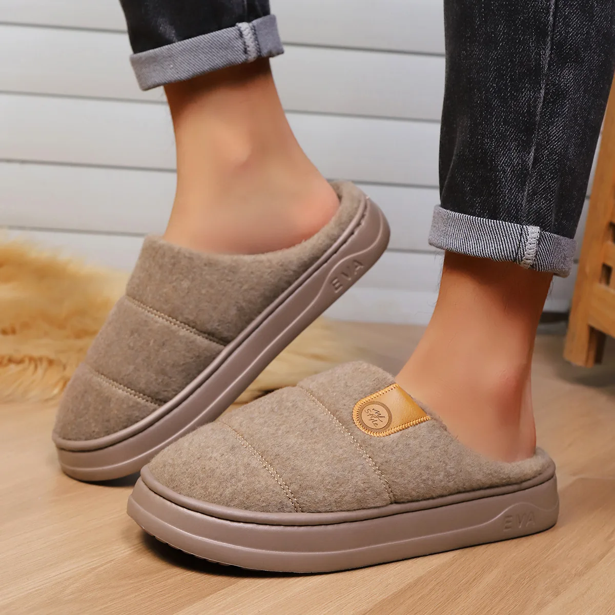 Mens Big Size Mule Slippers Thick Sole Fleece Lined Winter Warm House Slippers Extra Large Size Anti Slip Indoor Home Footwear