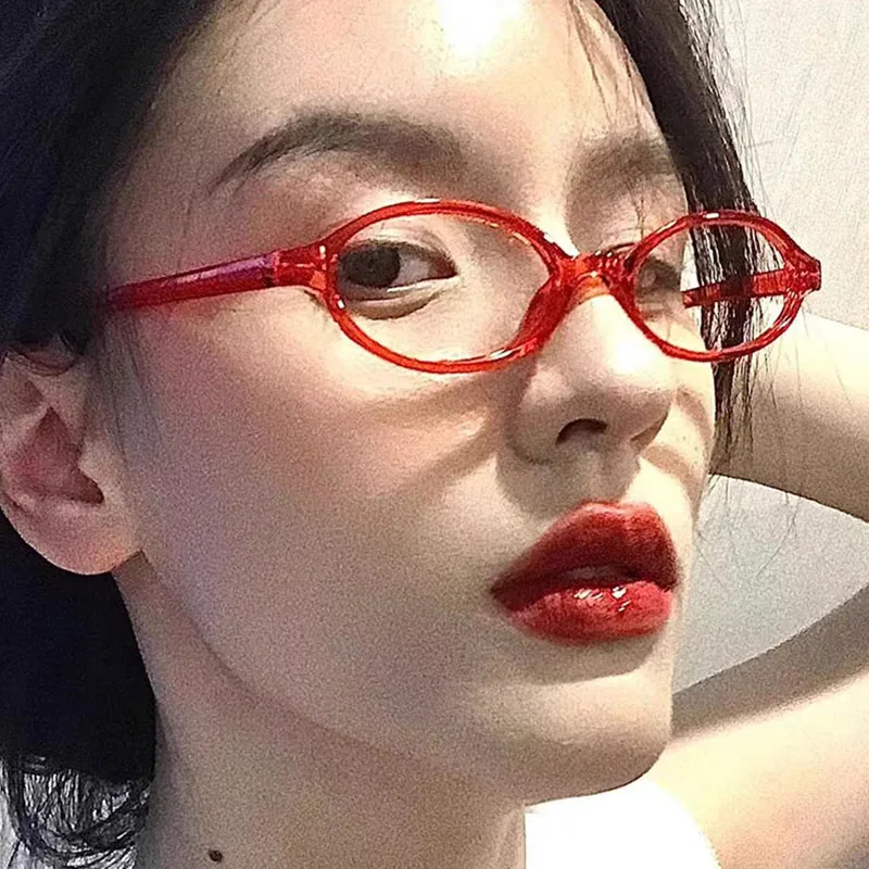 Women Retro Oval Glasses Y2K Japanese and Korean Girls Red Green Frame Glass Eyewear Decorative Computer Anti-blue Eyeglasses