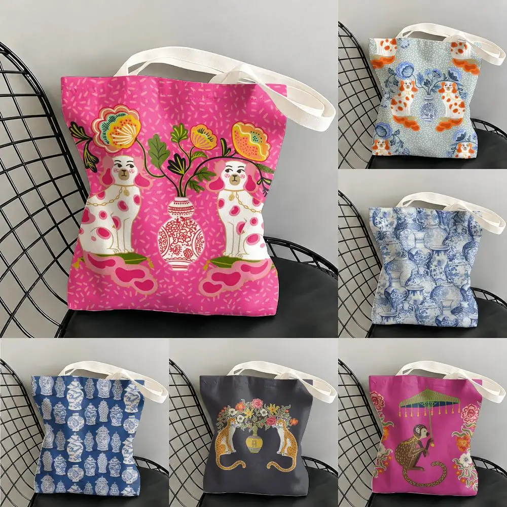 Mandala Floral Throw Storage Bags Canvas Double-Sided Print Beach Bag Durable Handbag Shoulder Travel Bag Gift