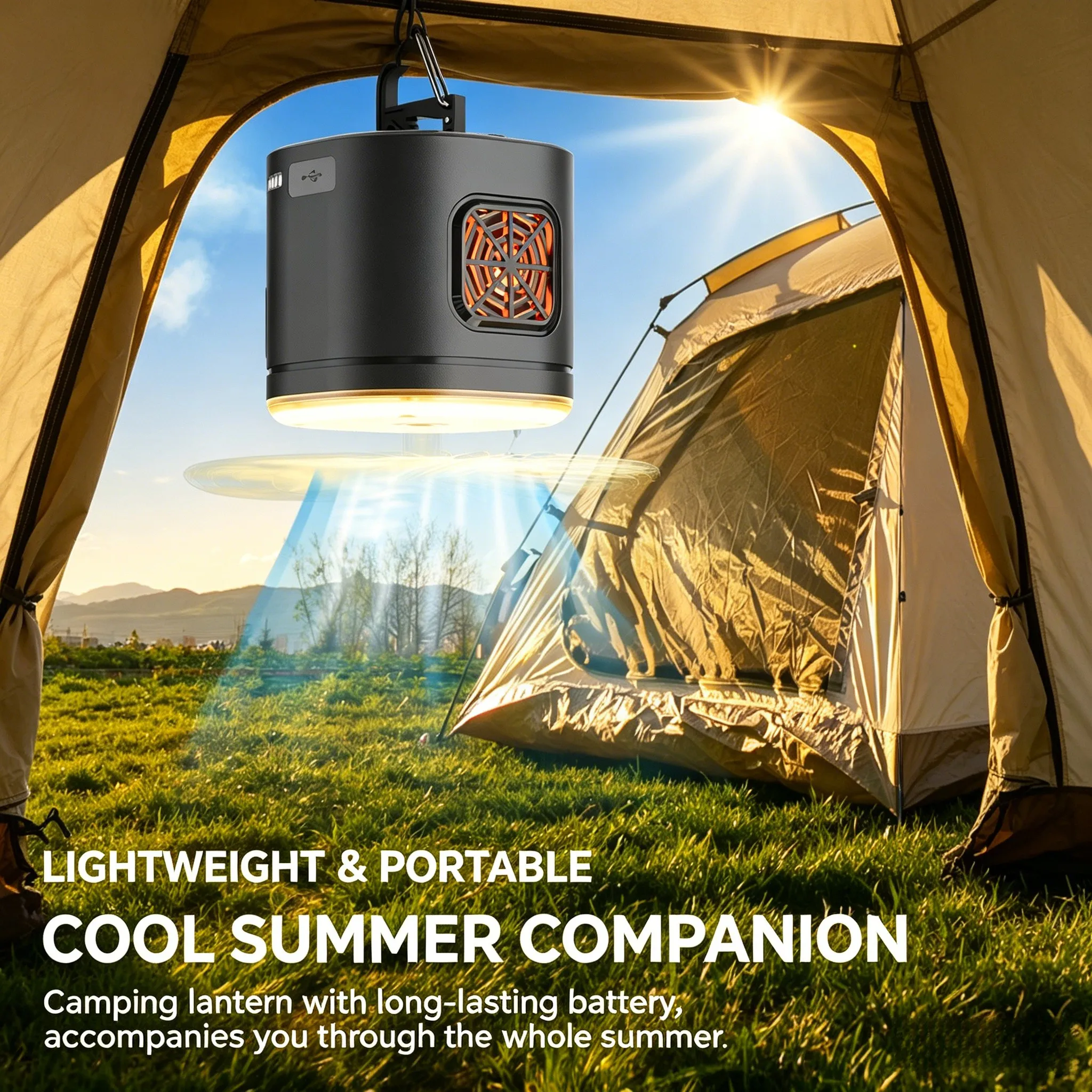 Rechargeable Outdoor Camping Light And Fan 2 Modes Portable Outdoor Tools Multi-functional Use Lantern