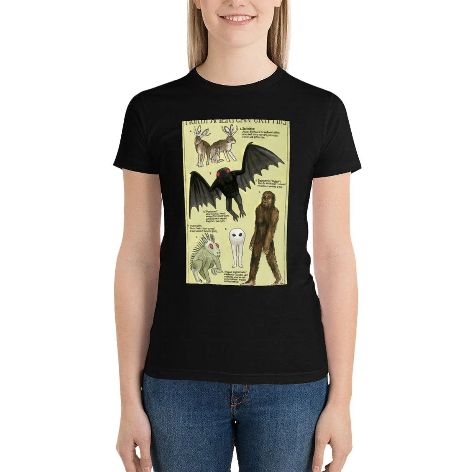

North American Cryptids T-Shirt Short sleeve tee lady clothes graphics cute clothes t-shirt dress for Women plus size