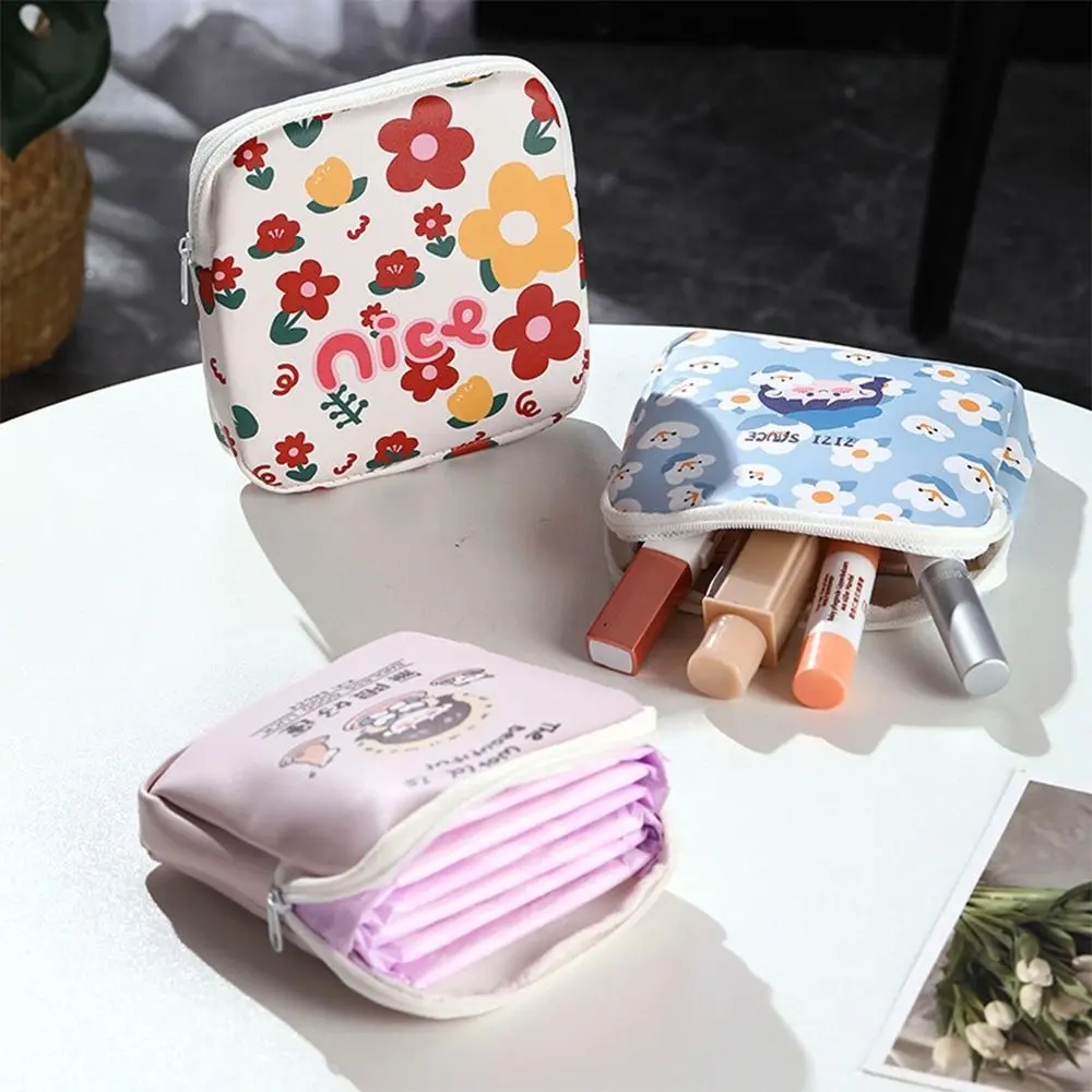 Multicolor Sanitary Napkins Storage Bag Cartoon Pattern Multipurpose Coin Purse Large Capacity Travel Organizers Mini Bag Girl