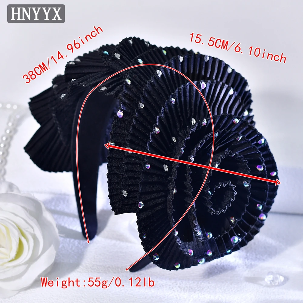HNYYX 3D Flower Styling Headband Unique Design Hairband Multi Layer Pleated Lace Headpiece Daily Matching Hair Accessories A342