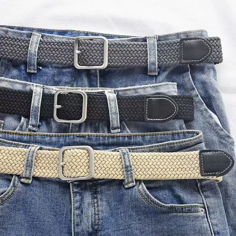 

New Woven Belt Korean Edition Trendy Men's And Women's Non Hole Square Buckle Versatile Classic Multi Color Casual Pant Belt