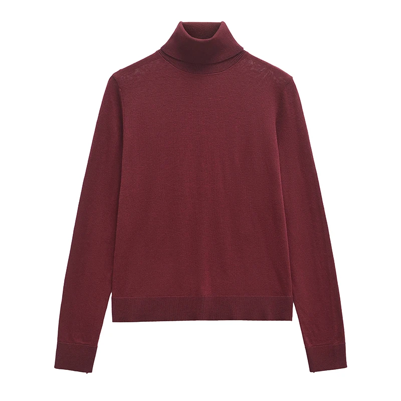 

YENKYE Women Wine Red Turtleneck Sweater Long Sleeve Slim Casual Knitted Pullovers Female Autumn Winter Bottoming Tops