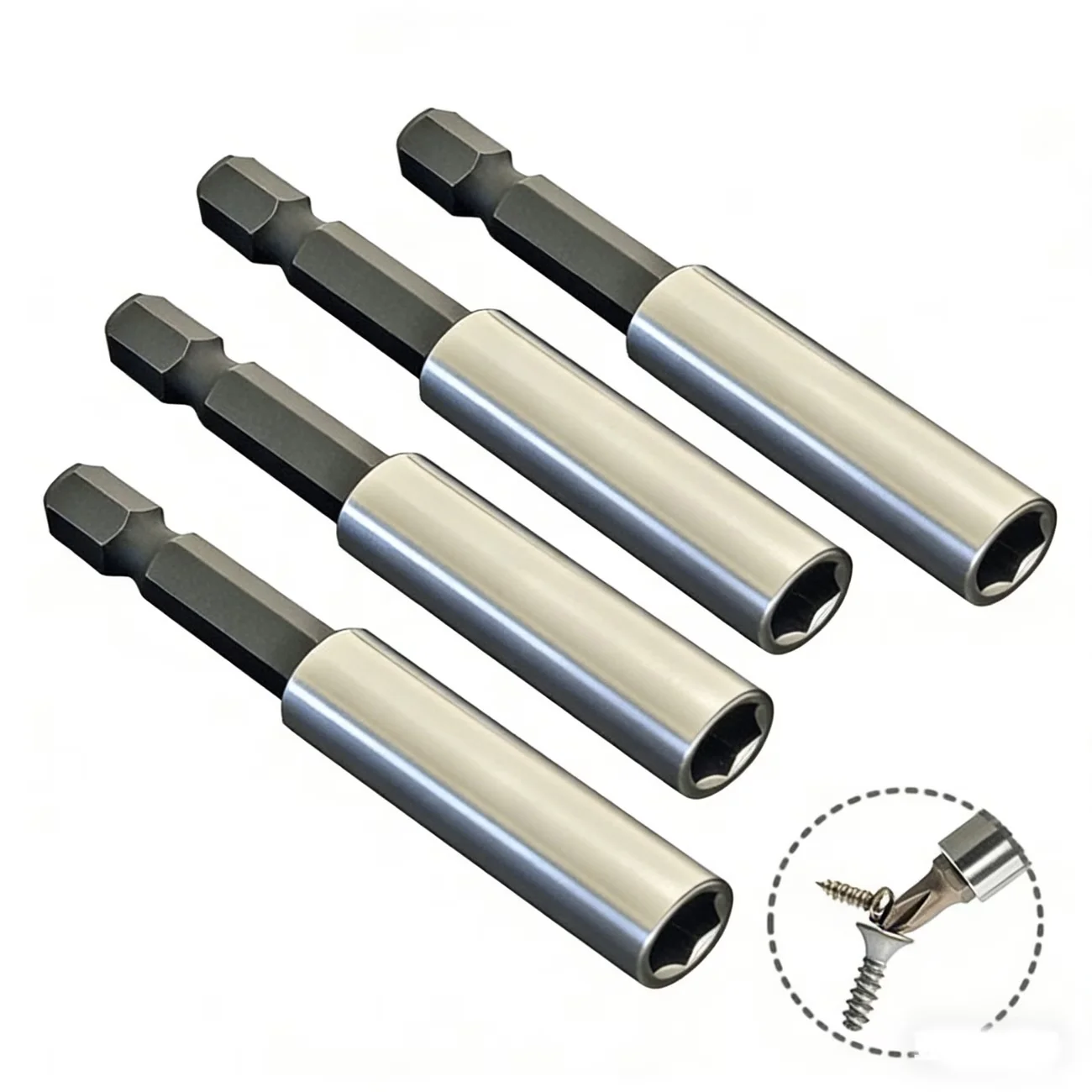 

1/4" Strong Magnetic Extension Bit Holder, 4 Pack Hex Shank Screwdriver Bit Driver Set, Suitable for Home Renovation And Project
