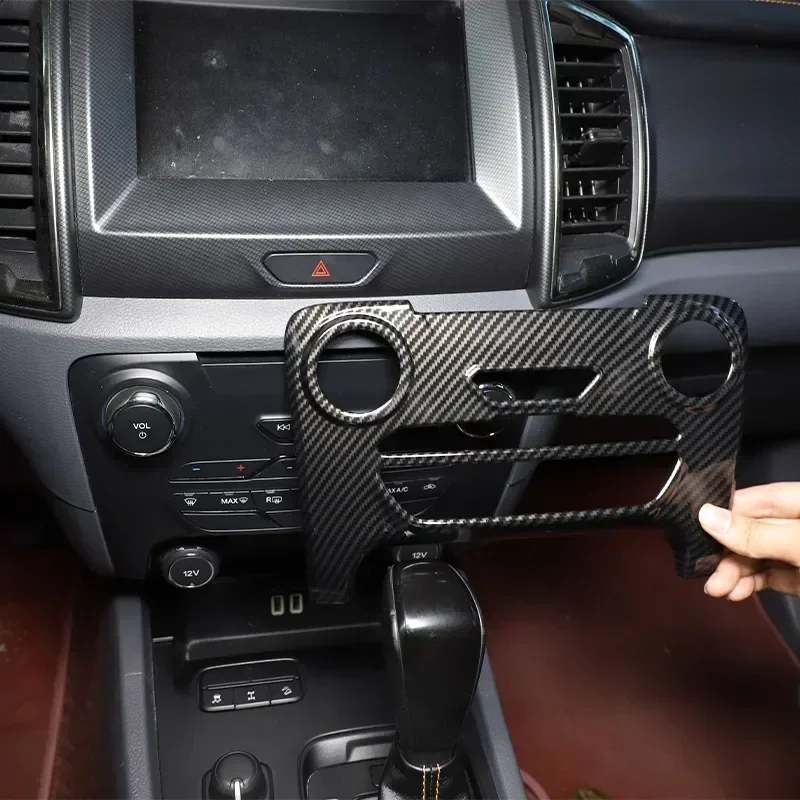 

ABS Carbon Fiber Center Console Panel Button Frame Cover Decorative Trim for Ford Ranger / Ford Everest 2015-2021 Accessories