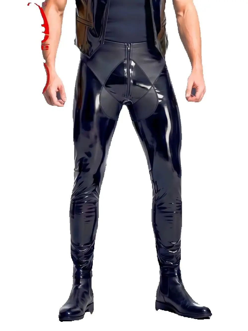 Double Sided PU Leather Skinny Pants  Motorcycle Tight Trousers Full Rubber Leather Biker Style Leggings Reversible Casual Stage