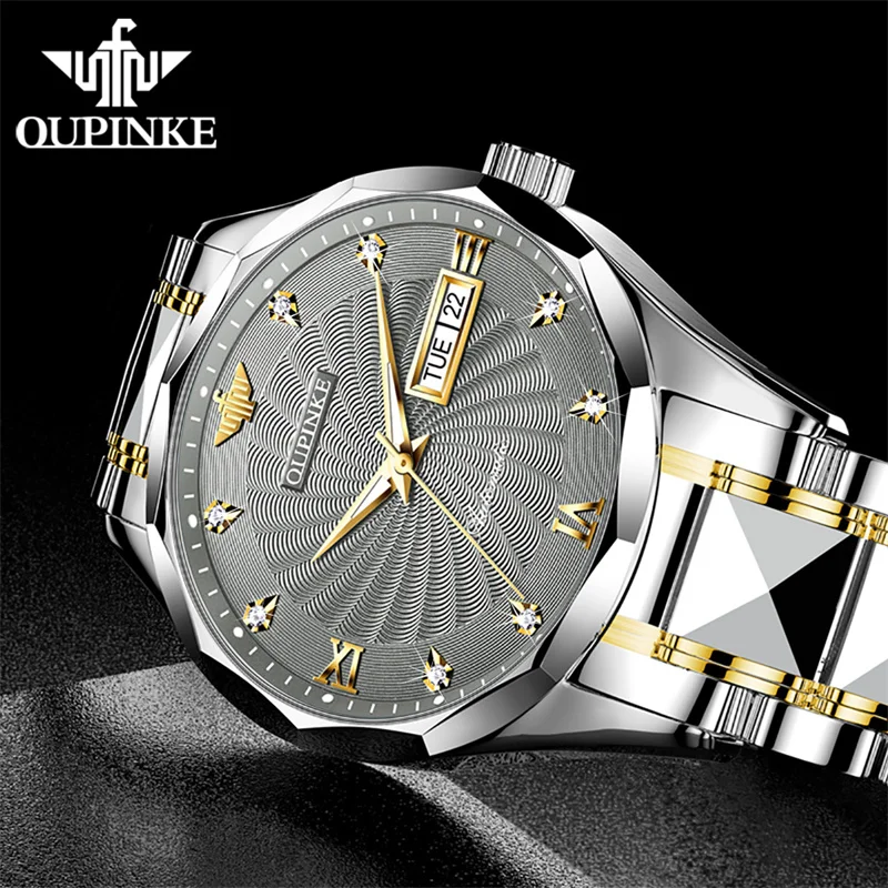 OUPINKE Mechanical Watch Men Sapphire Mirror 5ATM Waterproof Luminous Date Tungsten Steel Automatic Watches Reloj Hombre