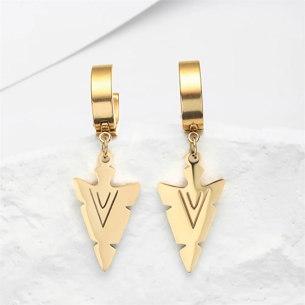 Unift Punk Black Triangle Arrow Dangle Earrings Stainless Steel Man Earring Hip Hop Tribal Boy Male Jewelry Anime Birthday Gift