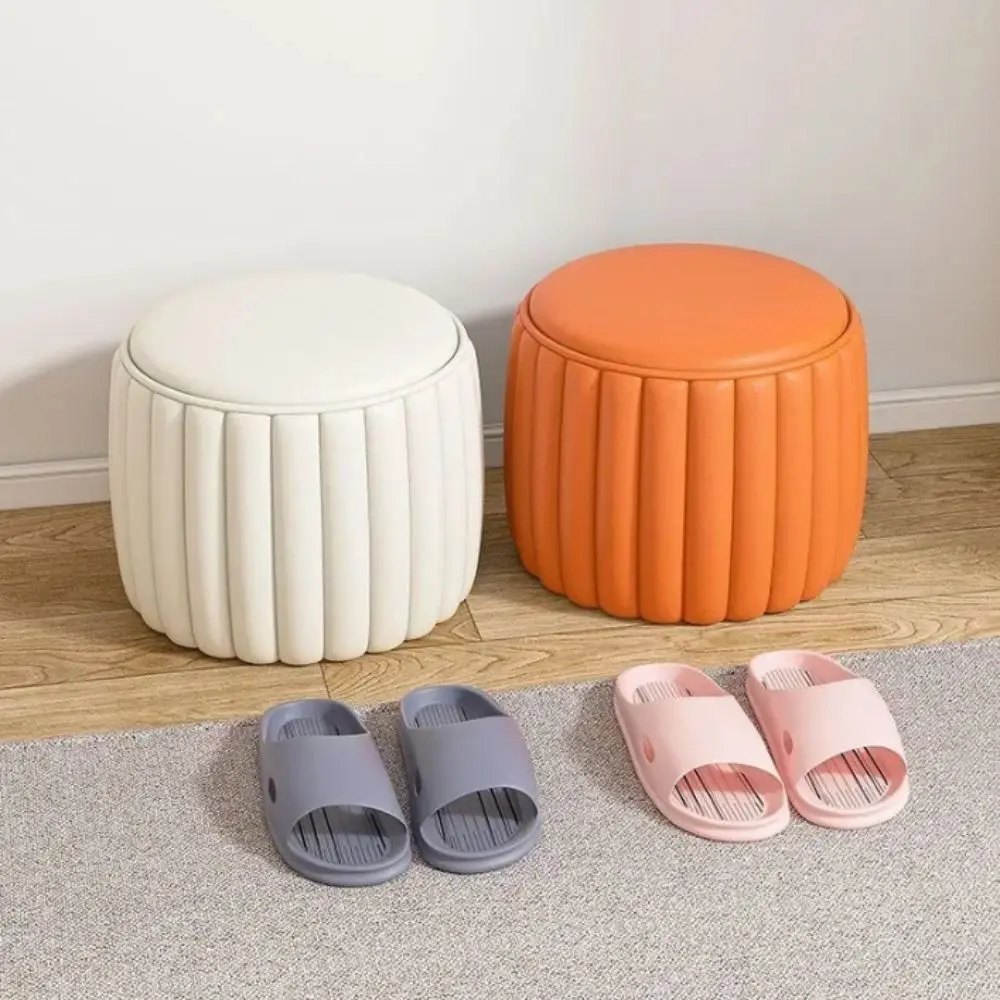 Upholstered Small Stool Cushion Seat Low Profile Ottoman Storage Seat Creative Design Solid Construction Footstool