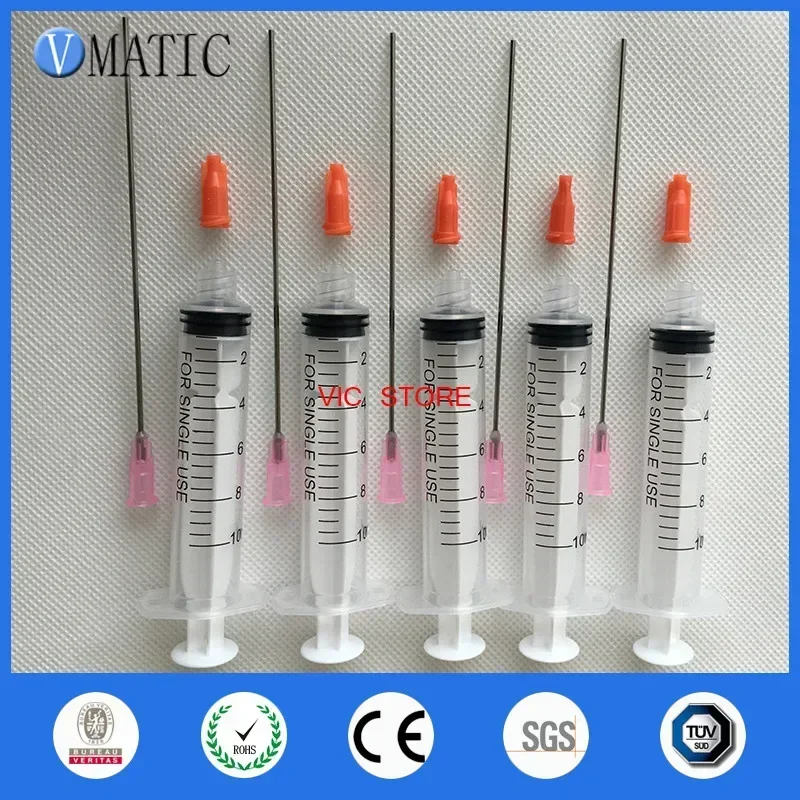 ‌5PC 10cc(10ml) Syringe Kit | 18Gx10cm Blunt Needles + Red Stopper for Resin/Vape/Adhesive +FS‌