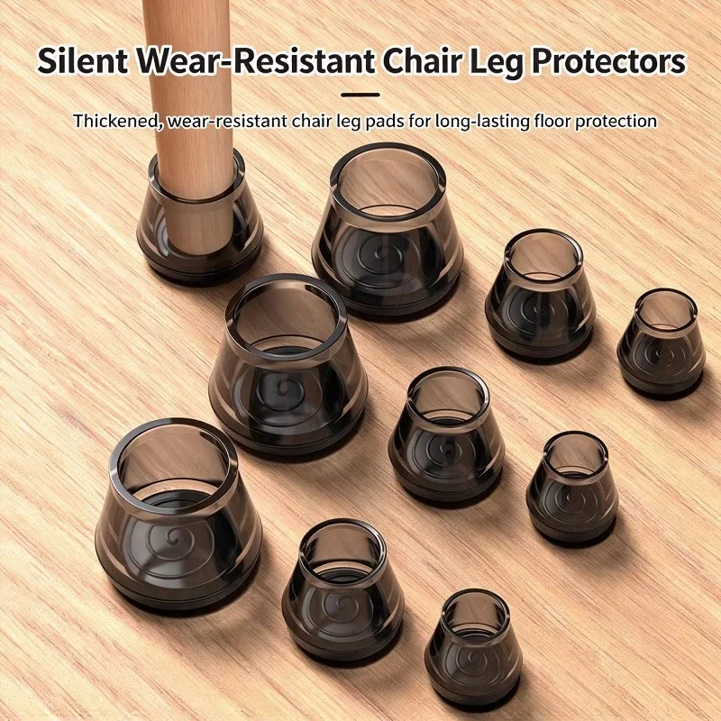 16Pcs Silent Chair Leg Protectors Transparent Black Large Thick Felt Anti Slip Wearproof Feet Caps for Table Stool Dining Chair