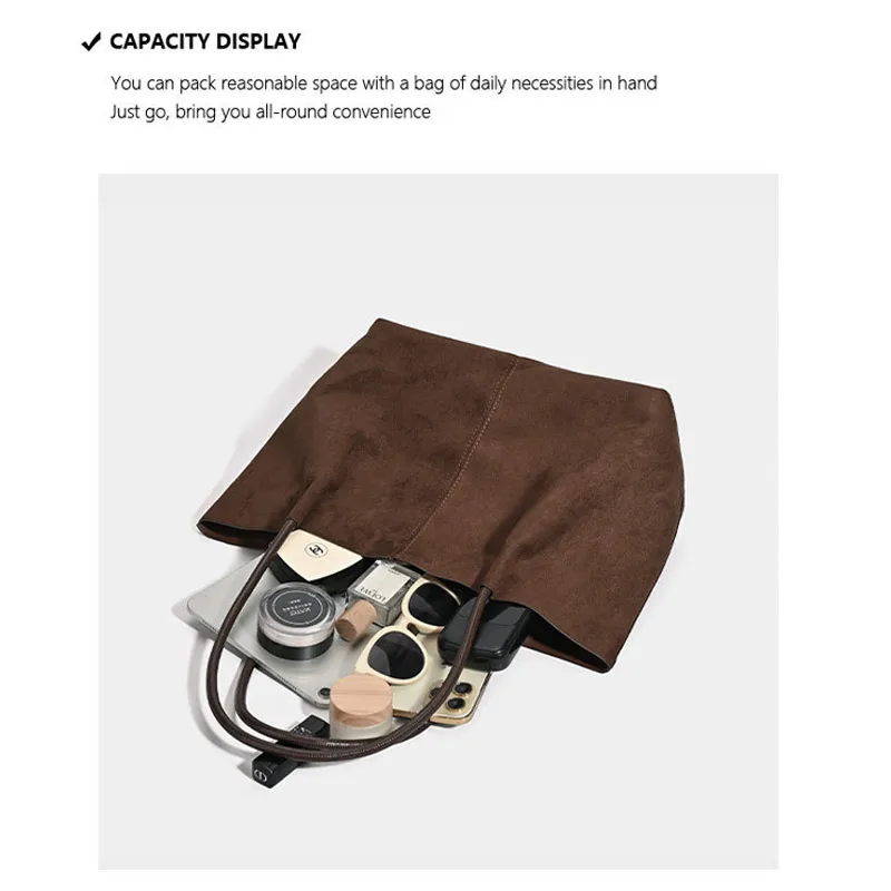 Unterarm-Umhängetasche aus Wildleder mit passender Geldbörse, große Kapazität für Damen, Alltags-Pendler-Einkaufstasche, einfarbige Vintage-Handtasche für Damen – Detail 2