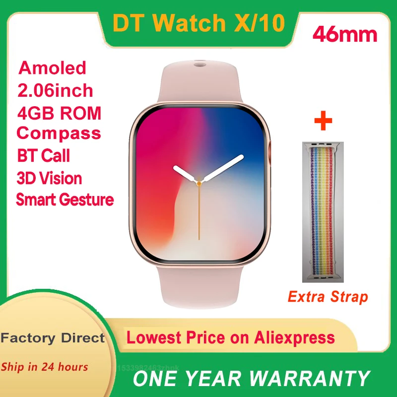 AMOLED DT Watch X Smart Watch 4GB ROM ChatGPT BT Call Compass Games Smart Gesture 3D Vision DT Watch 10 Smartwatch Men Women