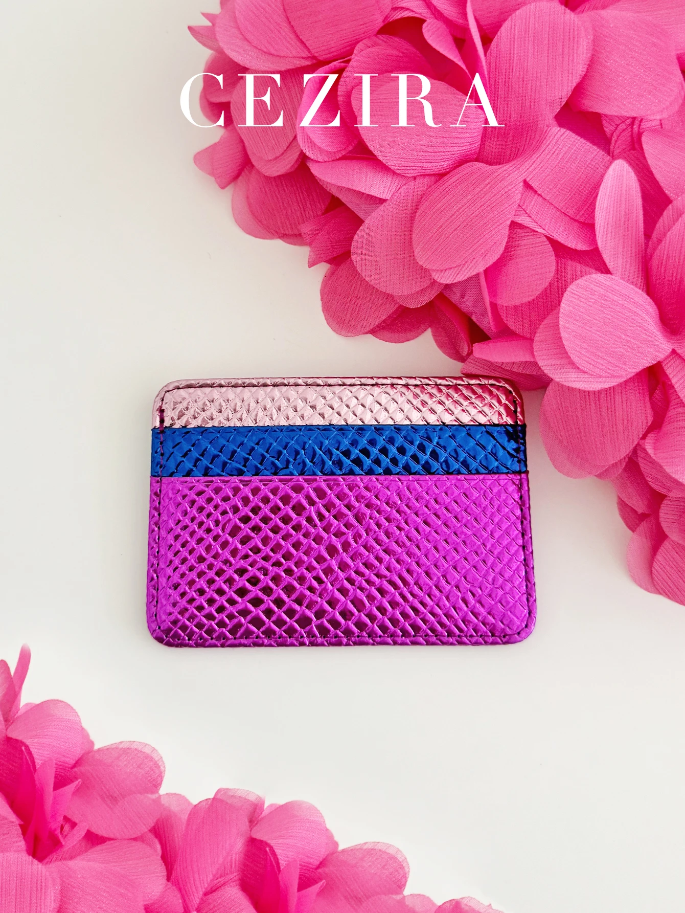 Luxury Snakeskin Print Metallic PU Vegan Leather Contrast Color RFID Thin Short Wallet Card holders Multi Slots Portable Purse