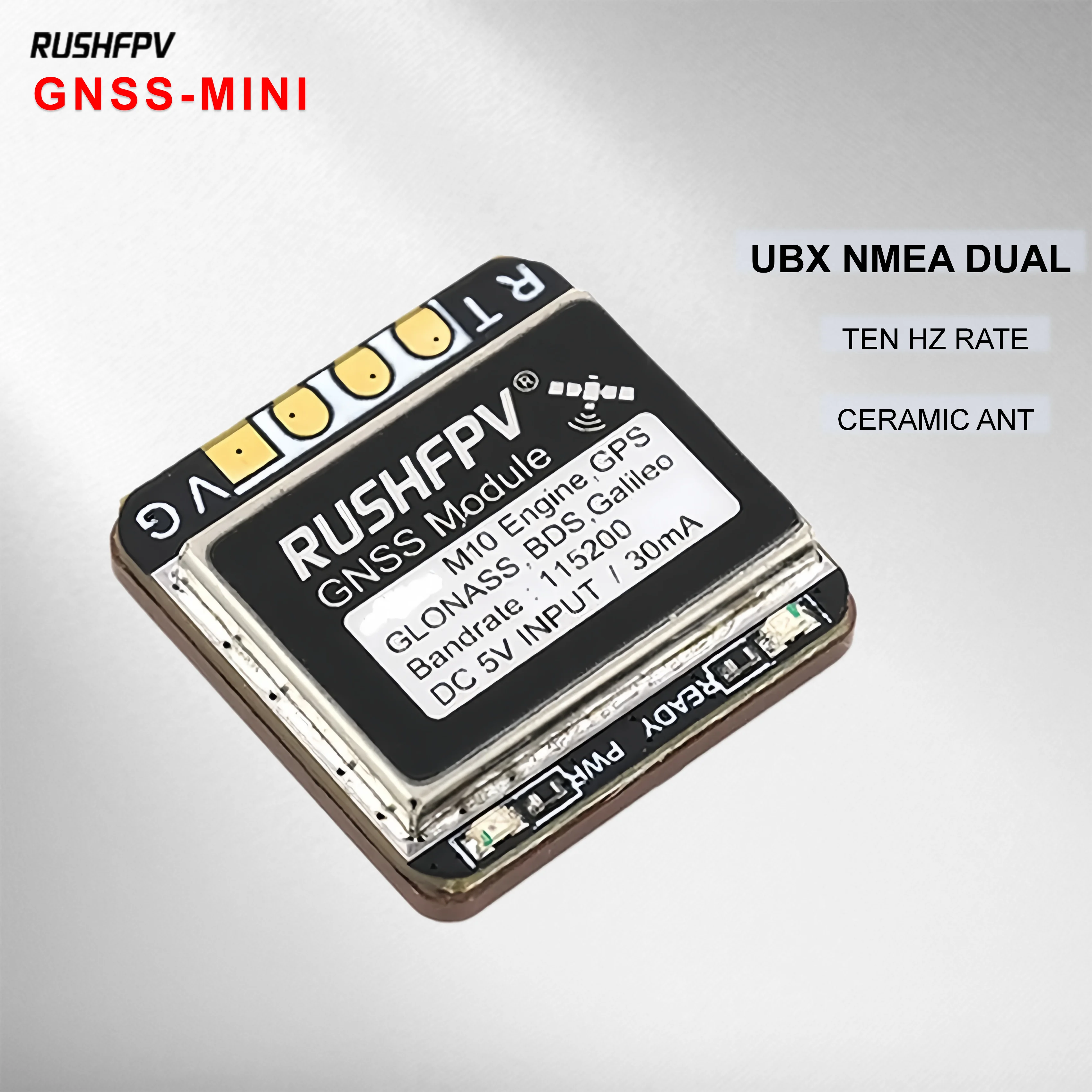 

Модуль GPS RUSHFPV GNSS Mini M10 UBX NMEA с двойным протоколом, 10 Гц, со встроенной керамической антенной для FPV-дронов и радиоуправляемых моделей с большим радиусом действия