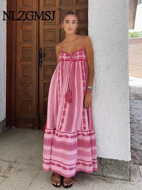 Sukienka midi w stylu boho dla kobiet, urocza na wakacje, z dzianiny, vintage, na ramiączkach, sukienki damskie Vestidos Mujer