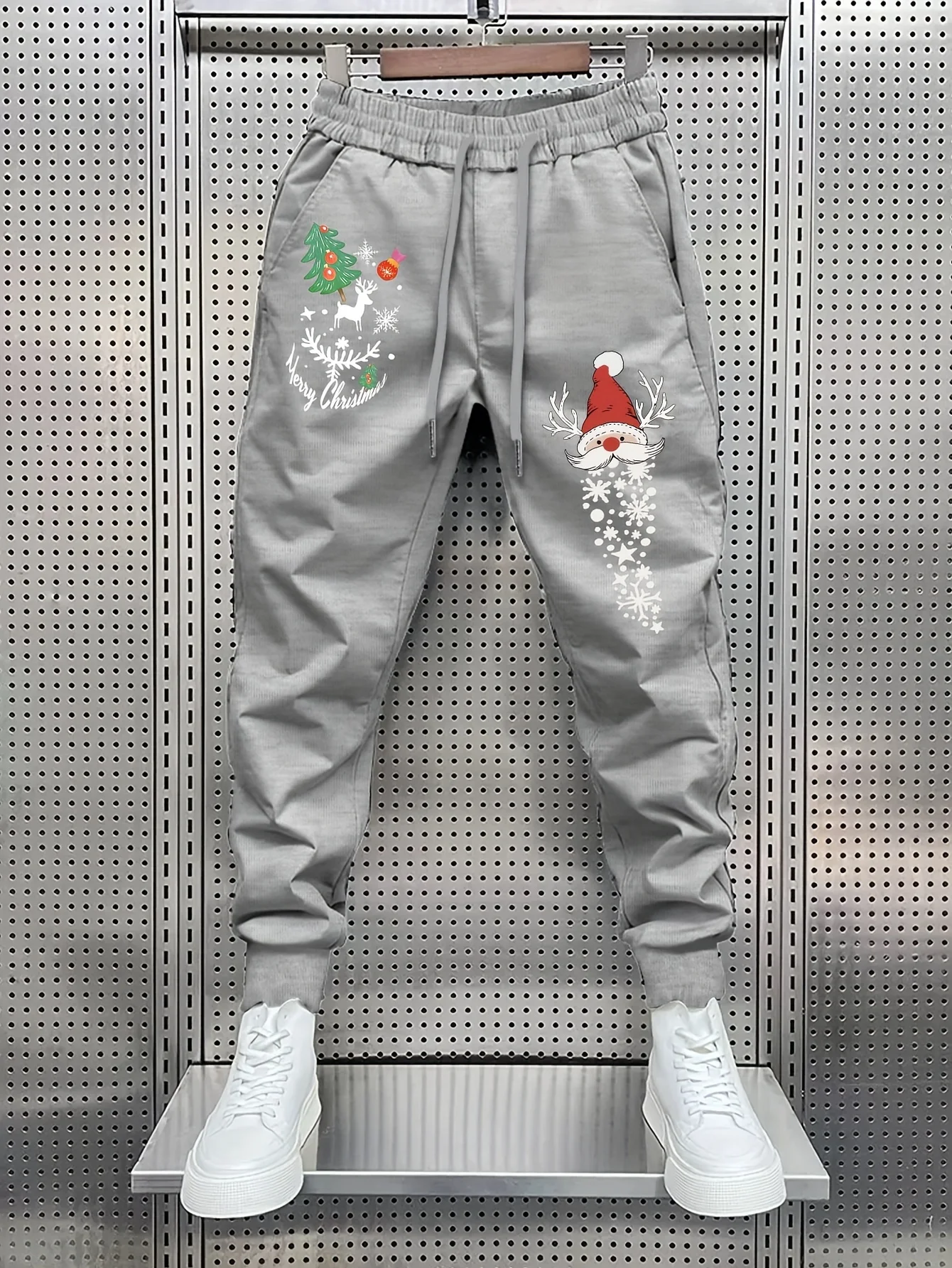 Winter‑holiday Men Sports Sweatpants Snowflake Santa Beard Decor Print Loose Athletic Pants For Family Backyard Gatherings