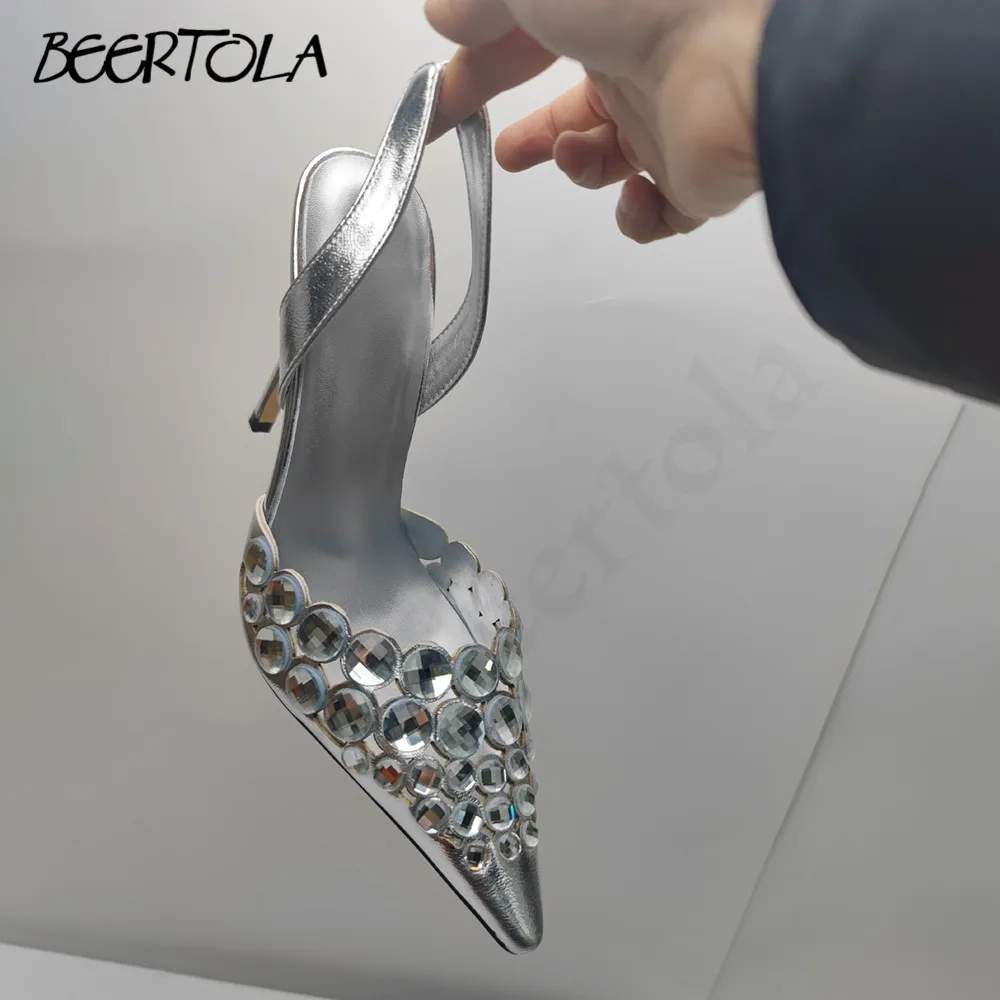 

Women's Beautiful Diamond Pumps Pointed Toe Stiletto Heels Back Strap Shallow Sandals Hollow Sexy Fashion High Heels