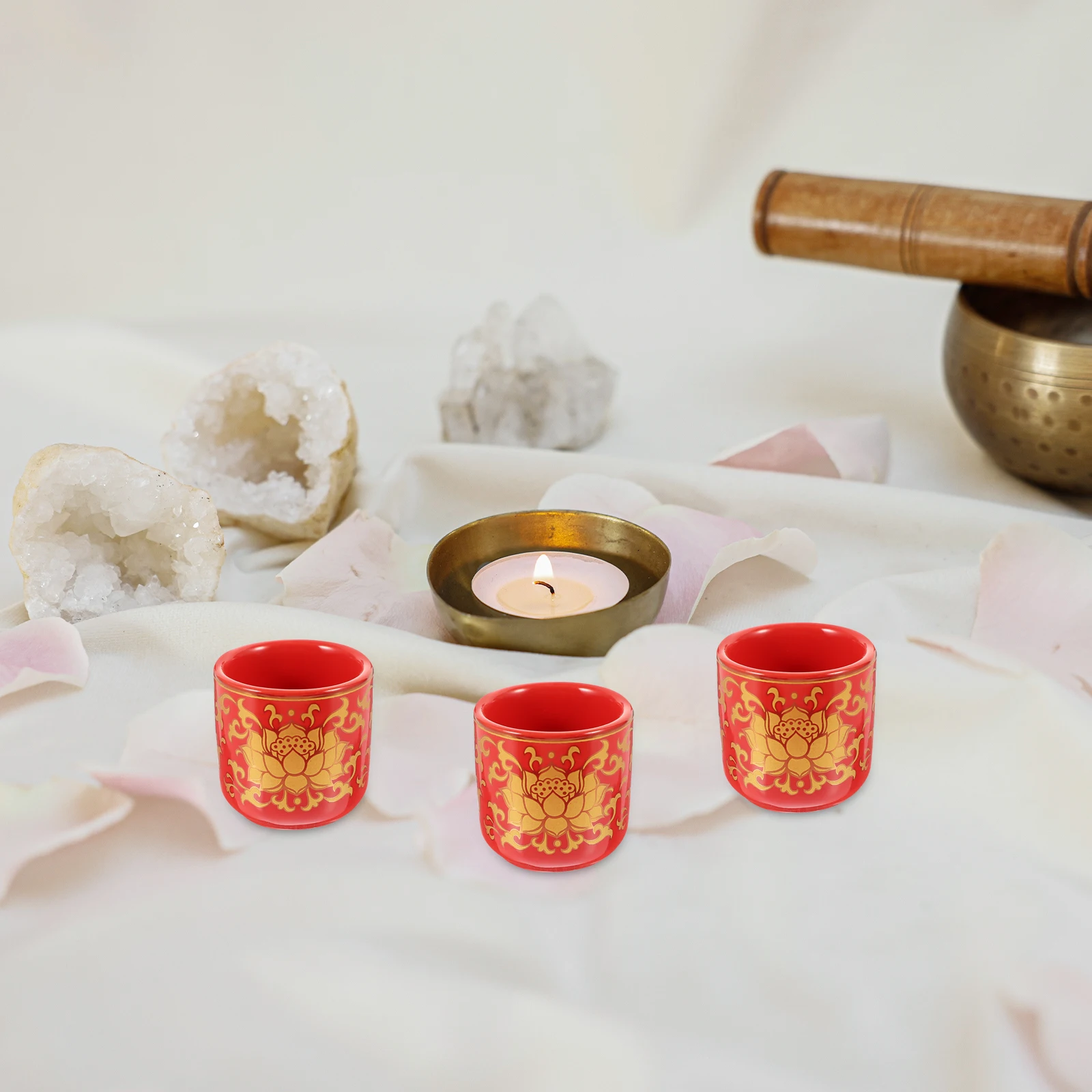 

4Pcs Ceramic Buddha Cup Round Smooth Edges Practical Home Temple Decoration Offering Cup Water Container