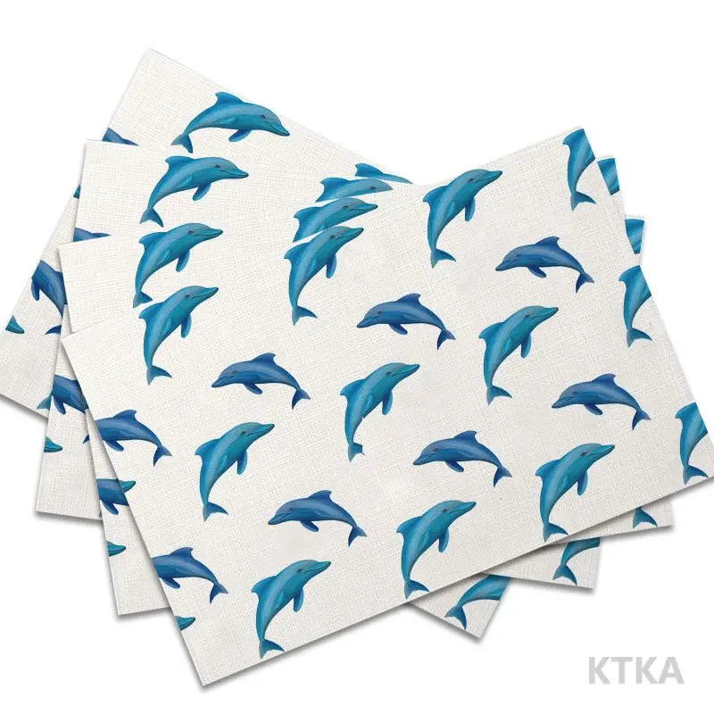 4Pcs, Hand-Painted Dolphin Placemats, the Best Placemats, Washable, Suitable for Holiday Parties, Home Decor, Kitchen Countertops, Rectangular Dining Rooms, to Make Your Dining Room and Kitchen More Beautiful, Birthday Gifts and Housewarming Party Gifts for Family and Friends