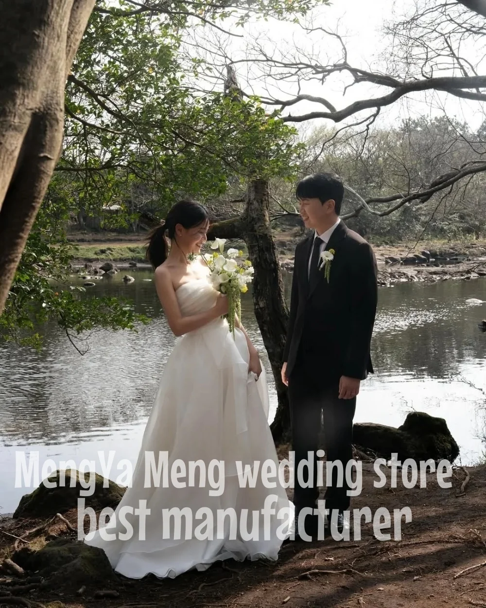 

ZHUISHU Strapless Korea Princess Wedding Dresses Organza Ivory Sleeveless Ruched Customized Pretty Bride Gowns Plus Size