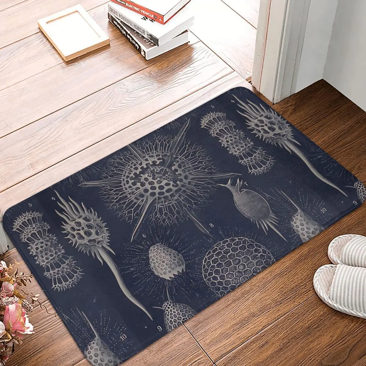 Vintage Radiolaria Fossils Meme Y2K Anti-Slip Rug Doormat Bath Mat Balcony Carpet Indoor Decor