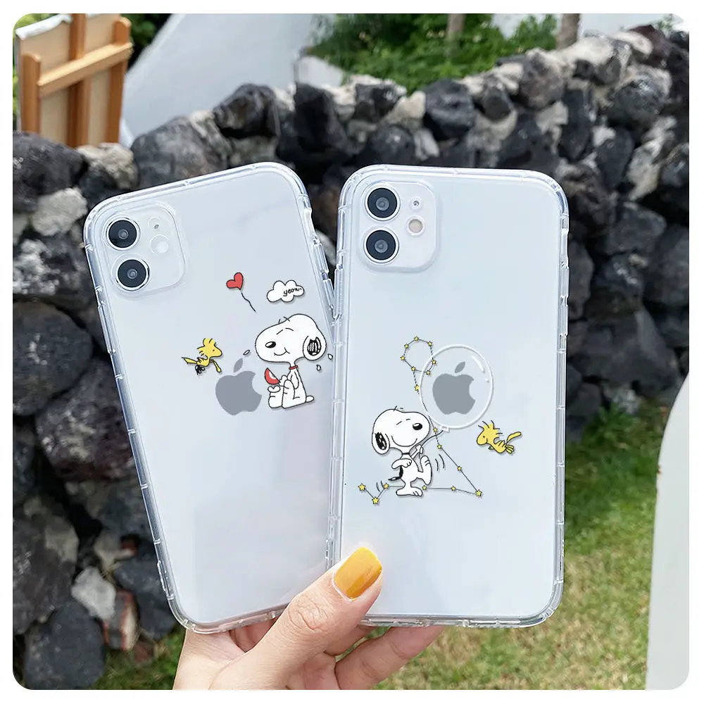 Snoopys-funda de teléfono con dibujos animados para iPhone 16, 15, 14, 13, 12, Mini 11 Pro Max X XR XS 7, 8 SE20 Plus, funda transparente de silicona suave