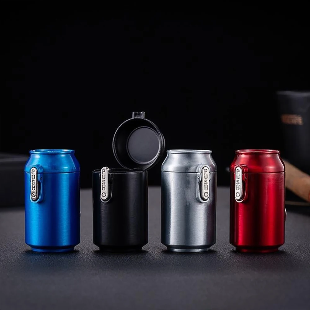 NEW Drink Can Shape Car Ashtray with Lid Portable Metal Cigarette Ash Tray with Keychain for Outdoor Travel Smoker Gift