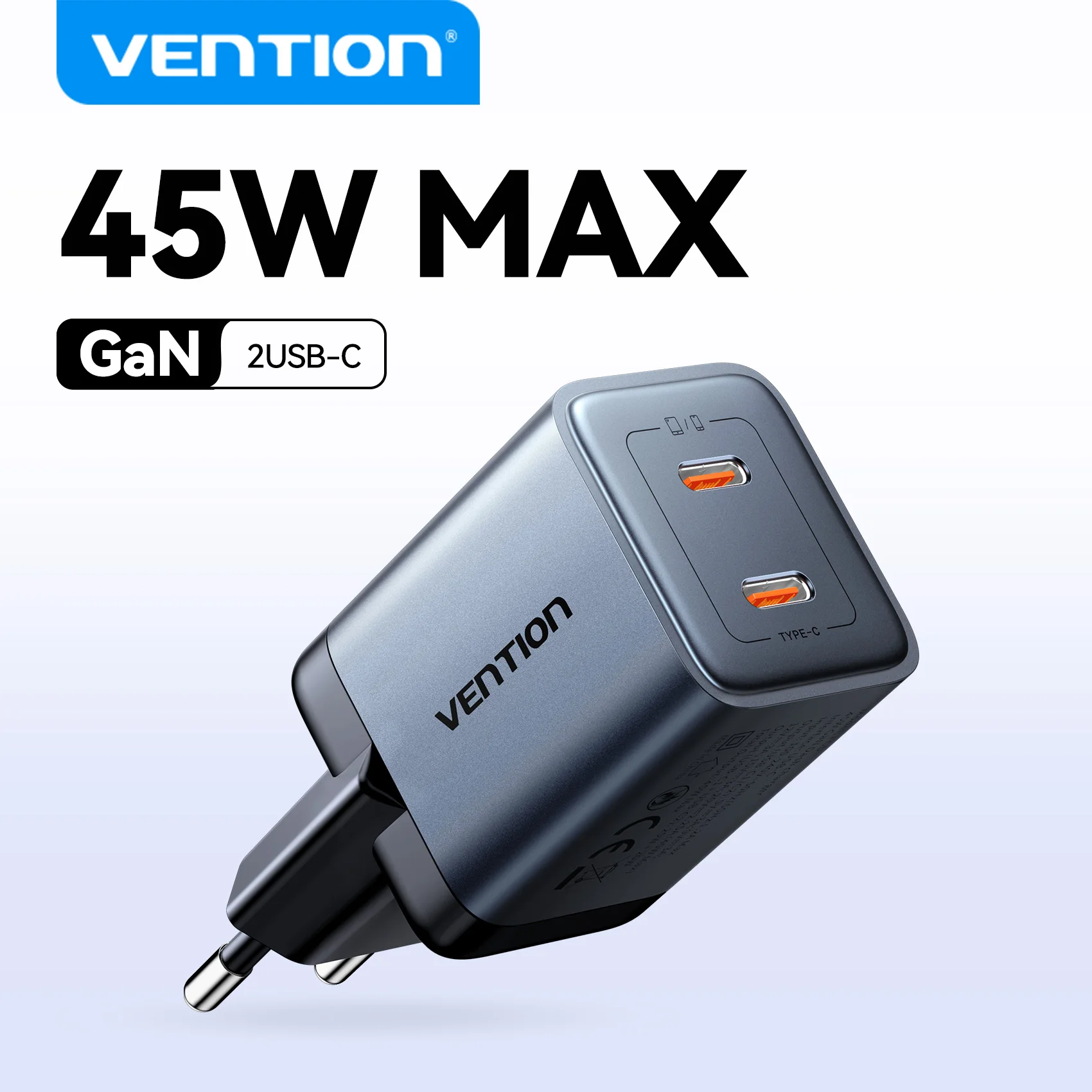 Зарядное устройство GaN Vention 45 Вт PD QC 3.0 Быстрое зарядное устройство USB C для iPhone 16 15 14 Pro Max Samsung S25 Xiaomi Зарядное устройство для планшета iPad и телефона