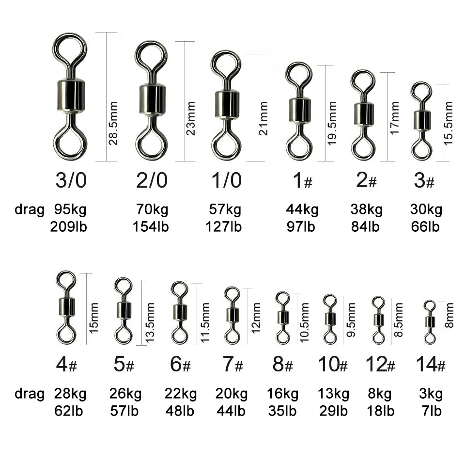 100PCS Fishing Connector Accessories Swivel Fhising Hooks Line Connectors Stainless Steel Fish Tackle