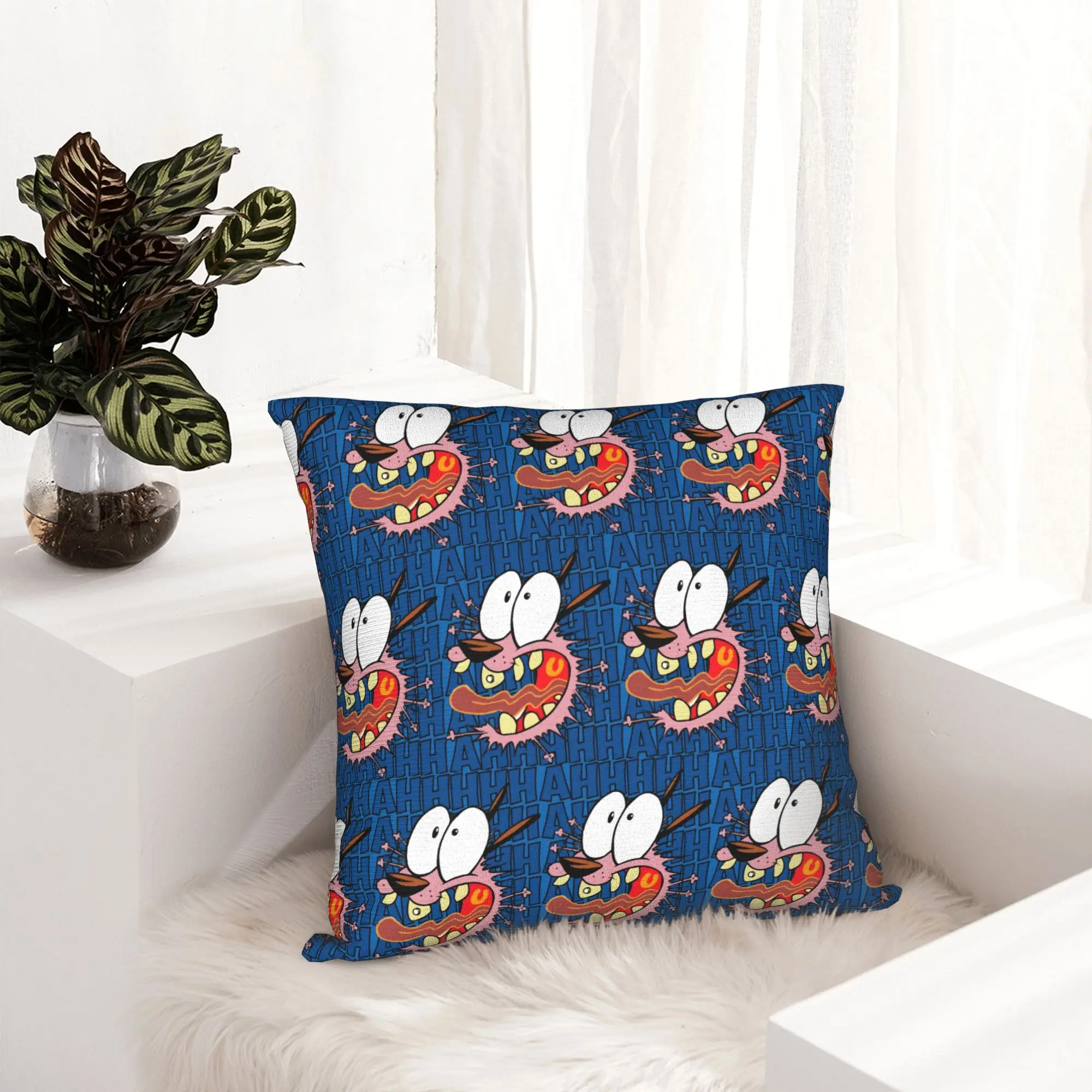 Anime Blue Cobarde Cushion Cover 45x45cm Courage The Cowardly Dog Soft Luxury Throw Pillow Living Room Decoration