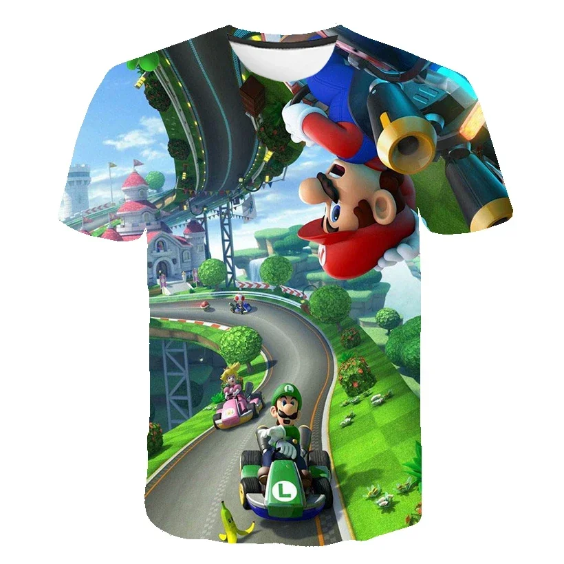 Summer T-shirt  Super Mario bros T-shirt Kids Harajuku Fashion Casual T-Shirt Boy Girls Polyester Summer Men Women Short Sleeve