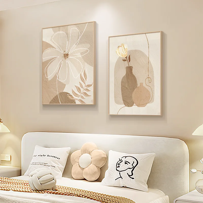 Creamy Style Bedroom Decorative Painting Nordic Morandi Secondary Bedroom Room Wall Mural High-End Master Bedroom Headboard Hang
