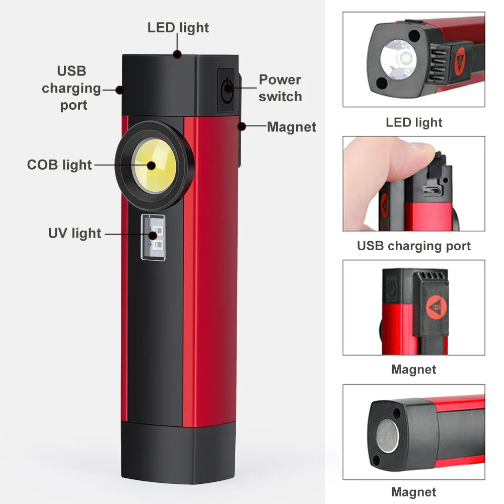 Rechargeable Work Light UV Flashlight Emergency Lights Waterproof Torch 395nm Black Light Flashlights