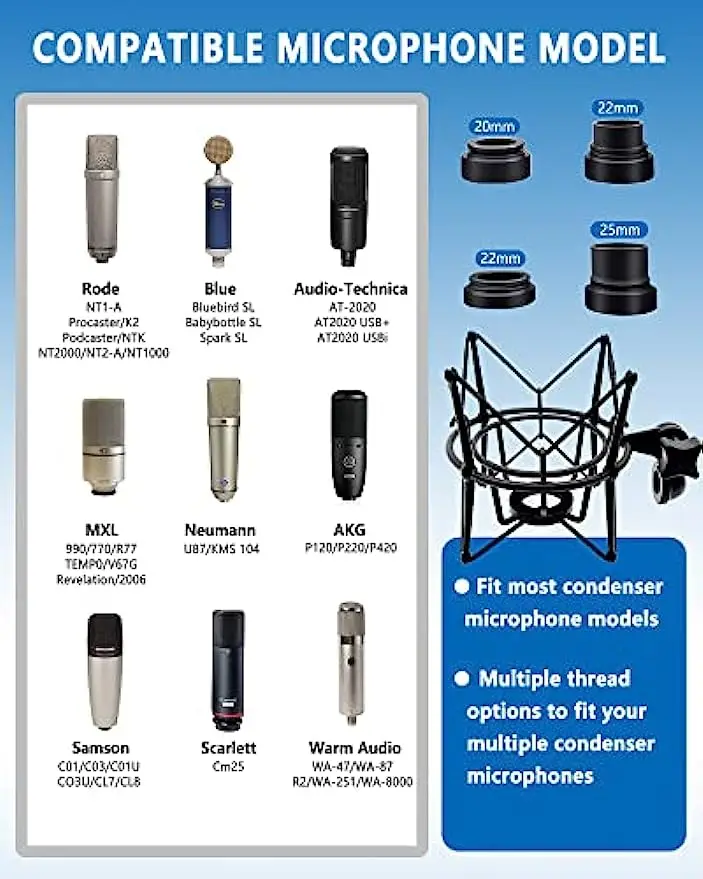 Microphone Shock Mount Universal Mic Holder Spider Recording Mic Shockmount Stand Compatible