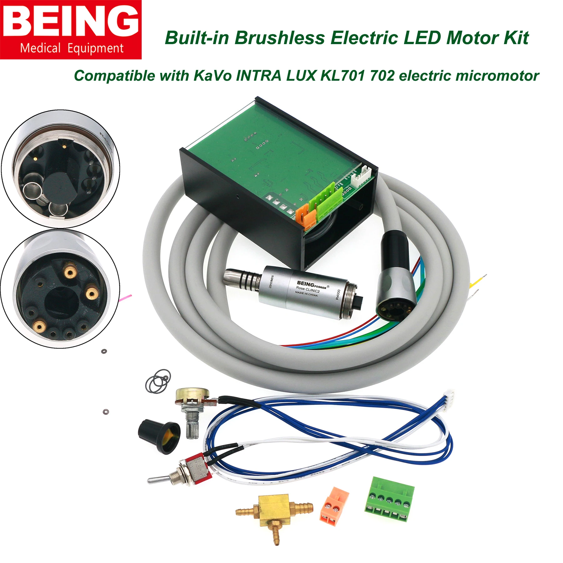 

BEING Dental LED Motor built-in Electrical Brushless Motor For 1:1 1:5 Fiber Optic handpieces Fit KaVo INTRA LUX KL701 702