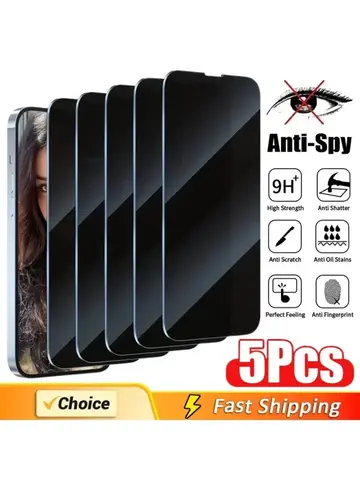 5Pcs Full Cover Privacy Screen Protector For iPhone 16 11 12 13 14 Pro Max Mini 8K Anti-spy Glass For iPhone 15 PRO XR X XS MAX