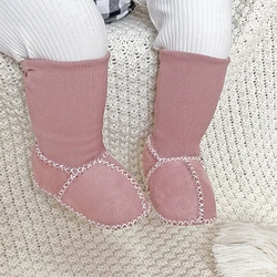 Plus Velvet Infant Winter Baby Boy Girl Booties Suede Soft Shoes First Walkers Anti-slip Thick Warm Newborn Crib Shoes