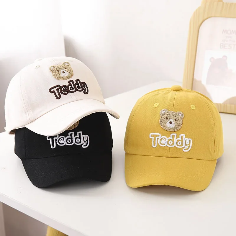 Cute Baseball Cap for Children Summer Cap for Girl Boy Teddy Bear Label Adjustable Kids Hats Mesh Sunhat