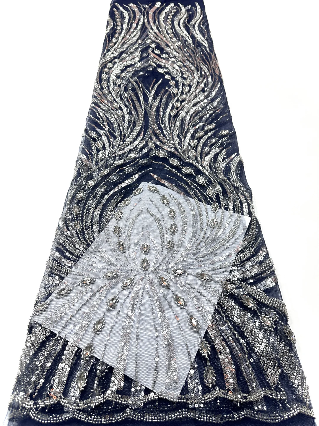 

African Heavy Beaded Lace Fabric 2026 High Quality Lace French Mesh Sequins And Stones Nigerian Lace Fabric Bridal Party Dresses