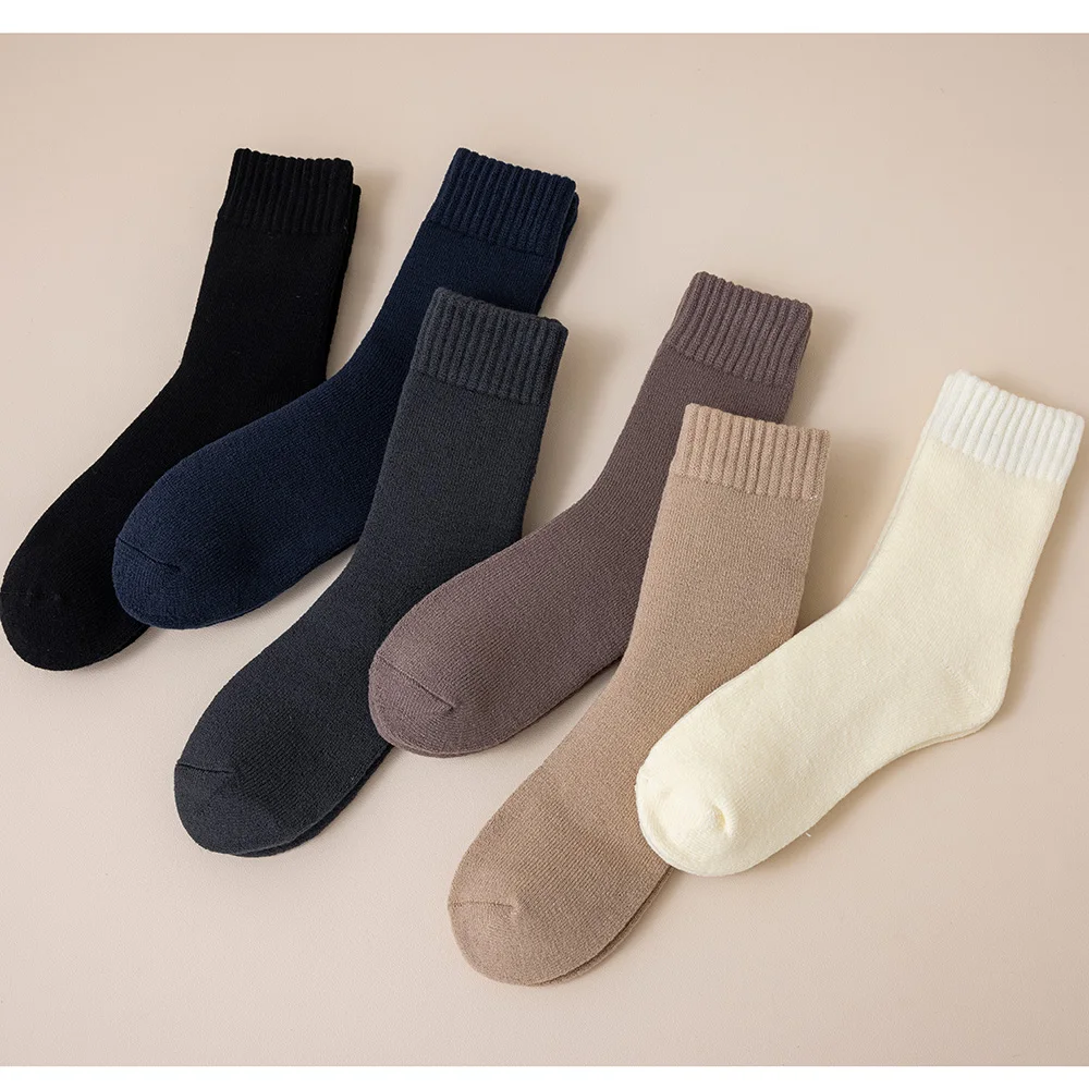 5 Pair Men's Merino Wool Socks Winter Thickened Warm Cashmere Socks Fashion Solid Color Terry Socks