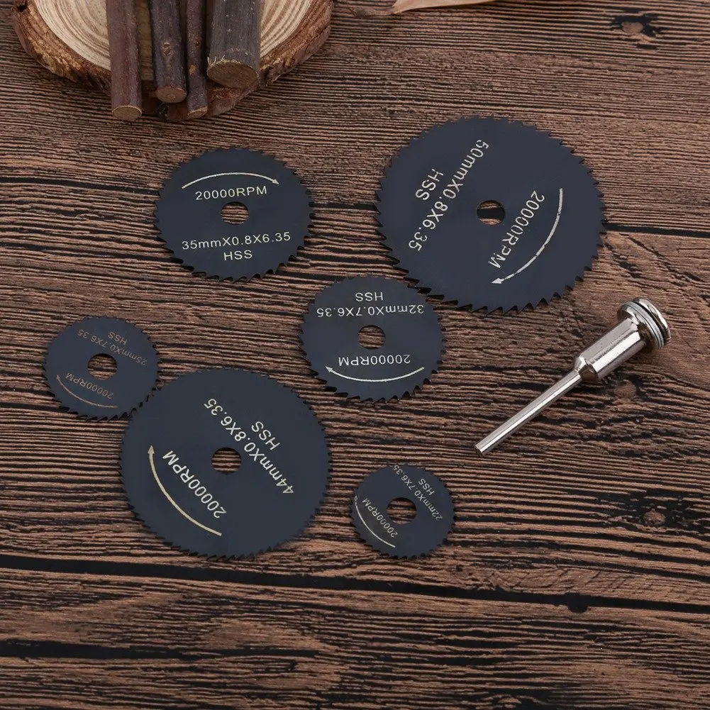 7Pcs HSS Mini Circular Saw Blade Cutting Discs Mandrel Rotary Tool for Wood Plastic Aluminum Cutter Power Tool Kit Drill Mandrel